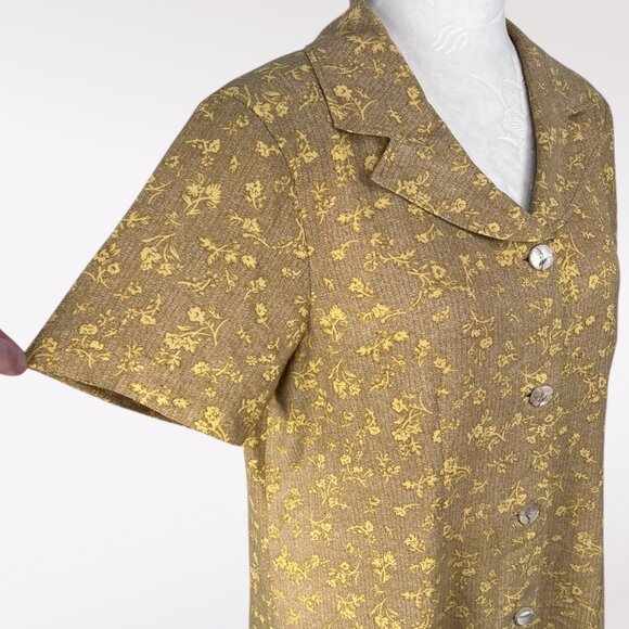 Vintage 90's Shirt Sleeve Button Down Shirt Cottagecore Yellow Floral Large - Picture 6 of 8